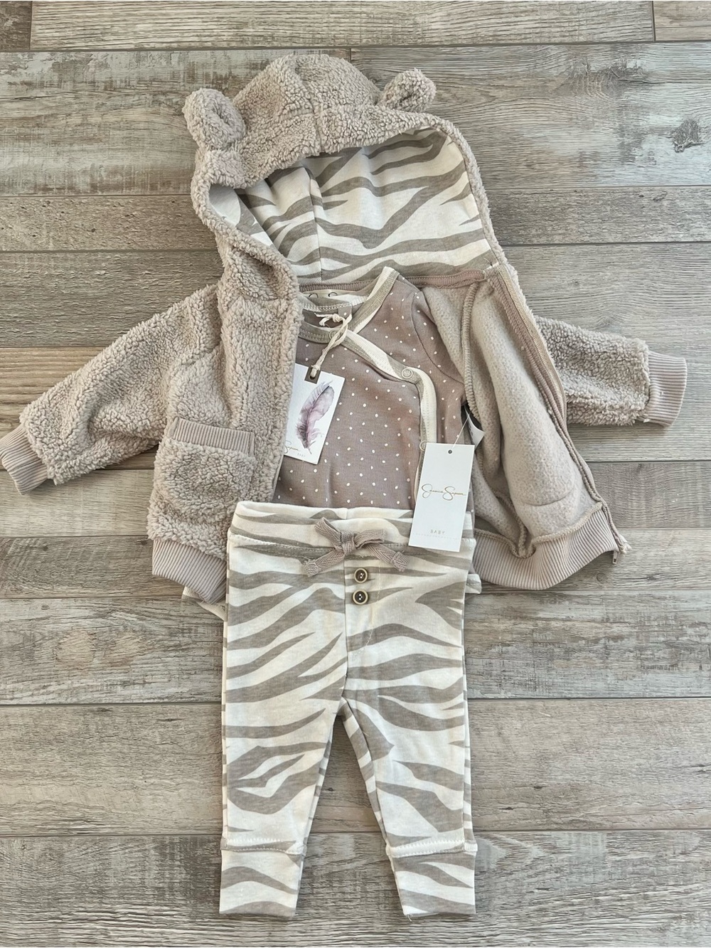 NWT Jessica Simpson Girls Fuzzy Coat and Outfit Set Size 0/3 Months